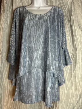 Mely New York Metallic Silver Grey Blue Batwing Cape layered Tunic Top